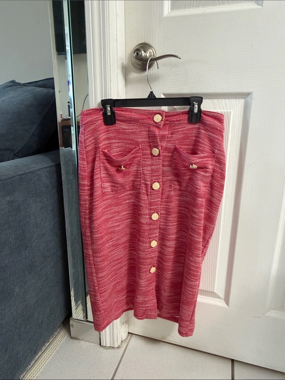 NY Collection Pink Button-Front Pencil Skirt
